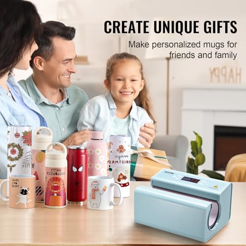 VEVOR Auto Tumbler Heat Press Machine, Automatic Rotation Full Print Mug Heat Press with Temp and Time Setting, Even Heating for 11-30oz Sublimation Tumblers, Mug, Cups (Light Blue) VEVOR