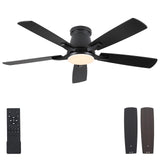 Surtime 52" Ceiling Fans with Lights-Low Profile Ceiling Fan with Light and Remote/APP Control,Flush Mount,DC Reversible,LED Dimmable Blakc Ceiling Fans for Bedroom,Indoor/Outdoor Patio Use Surtime