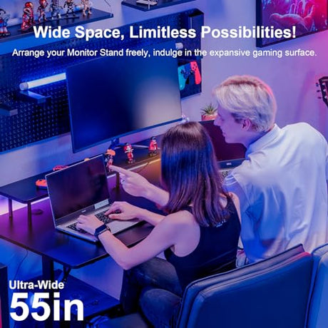 COMHOMA 55 Inch Gaming Desk with USB Charging Ports and LED Lights, Computer Desk with Monitor Stand for Home Office, Modern Gamer Desk Table with Mouse Pad & Side Hook, Colorful COMHOMA