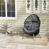 Grand patio Outdoor & Indoor Egg Chair 2PC, PE Wicker Open Weave Wood Grain Finish Oversized Egg Cocoon Chairs with Stand Lounge Chair Comfortable for Front Porch, Living Room, Bedroom (Dark Grey 2PC) Grand patio