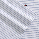 Tommy Hilfiger - Sheet Set, Cotton Percale Bedding with Matching Pillowcases, Crisp & Cool, Premium Quality Home Essentials (Monogram Stripe Blue, Full) Tommy Hilfiger
