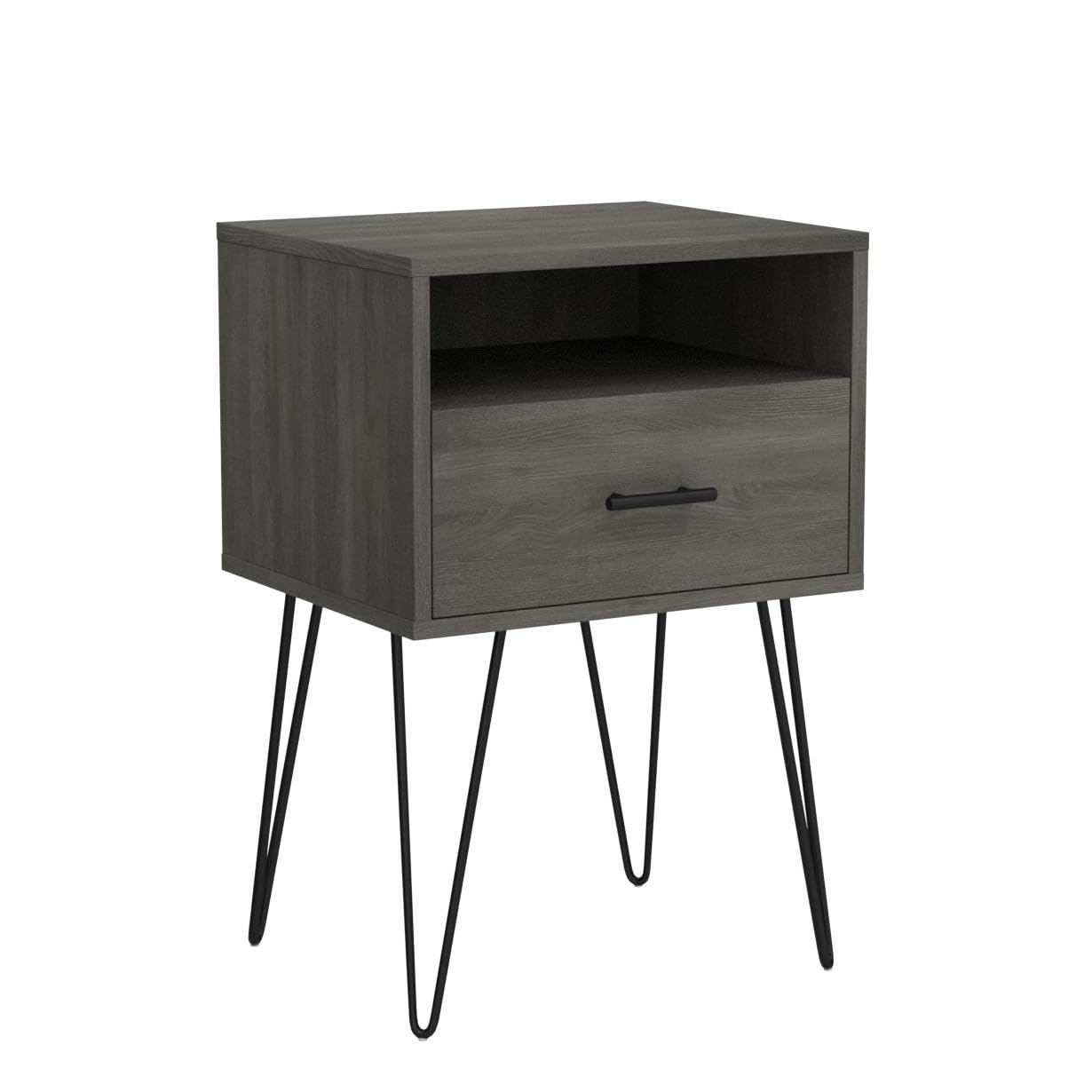 Walker Edison Modern Farmhouse Grooved Door Wood Side Accent Table Living Room Storage Small End Table With Cabinet Door, 18 Inch, Slate Grey - WoodArtSupply