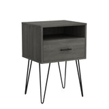 Walker Edison Modern Farmhouse Grooved Door Wood Side Accent Table Living Room Storage Small End Table With Cabinet Door, 18 Inch, Slate Grey Walker Edison