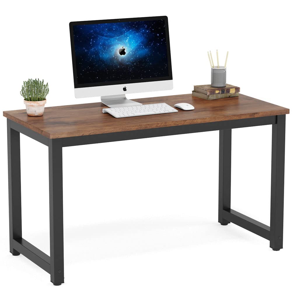 Tribesigns Modern Simple Computer Desk, 47 inch Vintage Office Desk Computer Table, Study Writing Study Desk Workstation for Home Office, Rustic Brown - WoodArtSupply