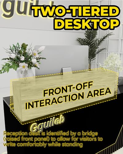 Gguileb Black Reception Desk with Counter, Solid Wood Front Desk Reception Counter with Lockable Drawer & Cable Grommet, Retail Checkout for Beauty Salon, Office, Shop, Left, 63”