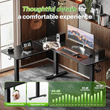 Huuger L Shaped Standing Desk with Power Outlets, 63 x 55 Inch Height Adjustable Computer Desk for Bedroom, Corner Stand up Desk for Home and Office, Work and Study, Black Huuger
