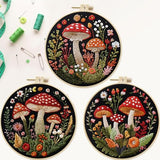 SCECALA 4 Pack Mushroom Embroidery Kit - Botanical Flower Floral Hand Embroidery Kit for Beginners with Pattern, Complete Cross Stitch Supplies DIY Craft for Adults Sewing Hobby, 1pc Hoops