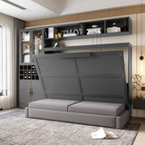 Polibi Full Size Murphy Bed with Sofa Function - Space-Saving Wall Bed, Shelves USB and Light, for Small Apartments/Studios, Gray Polibi
