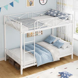 IDEALHOUSE Metal Bunk Bed Twin Over Twin, Modern Heavy Duty Bunkbeds with Safety Guard Rails & Space-Saving Design, Steel Twin Bunk Beds for School, Bedroom, White IDEALHOUSE