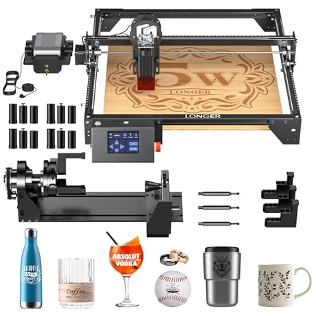 LONGER Laser Engraver Ray5 5000mW Engraver Machine with Air Assist Kit DIY CNC Laser Cutter Tool for Metal Glass Wood Working Area 15.7 "x15.7" with 4-in-1 Rotary Roller Kit Longer