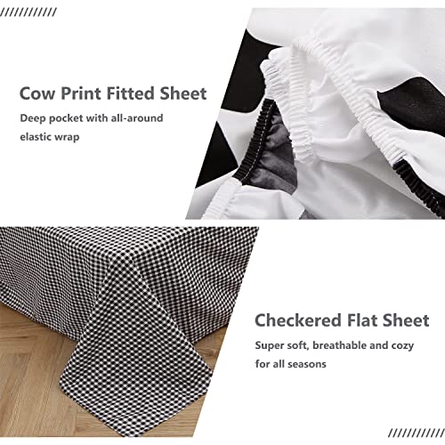 SUCSES Cow Print Queen Comforter Set with Sheets 8Pcs Bed in A Bag Queen Size Bedding Set Geometric Black and White Duvets for All Season SUCSES