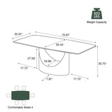 POVISON 71" Hobart Modern Dining Table for 6-8, Matte White Dining Table Sintered Stone Dining Tabletop with Bronze Carbon Steel Pedestal for Dining Room (Table Only) POVISON