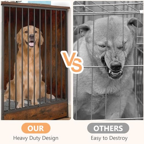 Rovibek Double Dog Crate, TV Stand, 75 Inch Dog Crate Furniture for 2 Dogs, Dog Kennel Indoor with Double Doors, Dog Cage with Removable Divider for Large Medium Dogs, Brown Rovibek