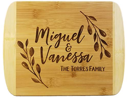 Rustic Wreath Custom Names Wooden Cutting Board (Thick) Custom Wedding Gift Engraved, Serving Tray | Meat, Vegetables, Cheese | Personalized Real - WoodArtSupply