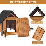 Dog House with Anti-Bite Metal Iron Frame Outdoor Wooden Dog Kennel Indoor Puppy Shelter for Small Medium Large Dogs Weatherproof(Brown) GUTINNEEN