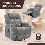 JUMMICO Small Swivel Rocker Recliner, 360 Rocking Chair Recliner with Massage, Upholstered Fabric Rocker Recliner with Cup Holder for Living Room, Bedroom, Nursery (Gray)