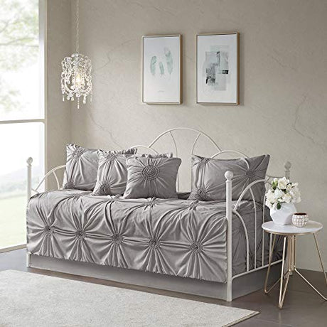 Madison Park Daybed Cover Set-Trendy Design All Season Luxury Bedding with Bedskirt, Matching Shams, Decorative Pillow, Medallion Tufted Dark Grey 75"x39" 6 Piece Madison Park