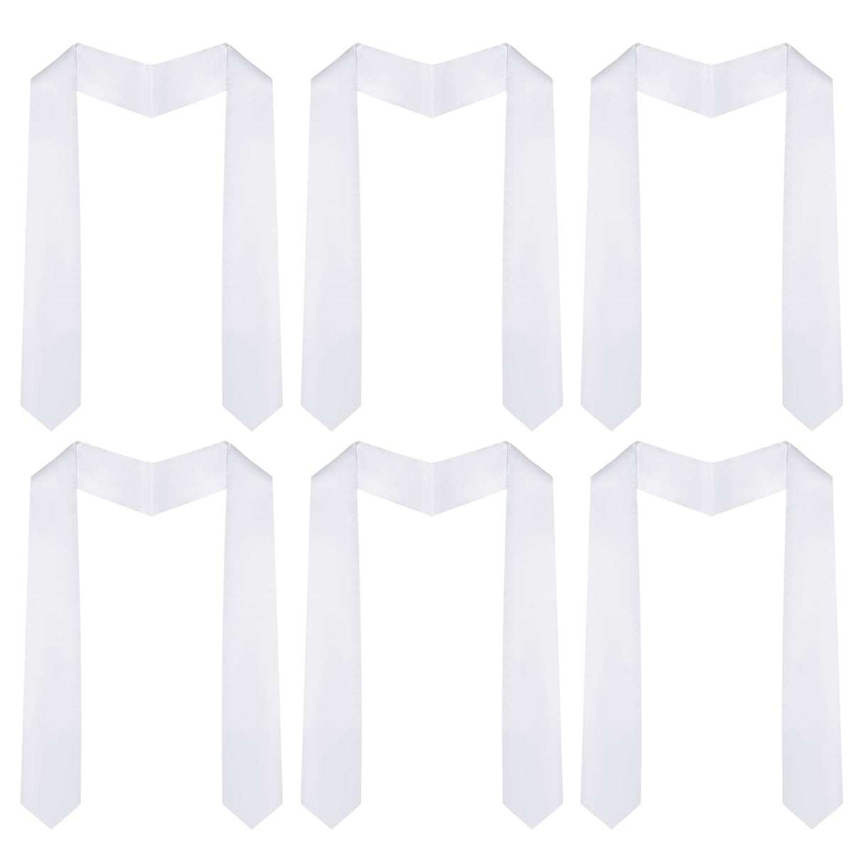 Tongcloud 6pcs 70 Inch Unisex Graduation Stole Sash Adult Plain Sublimation Graduation Stole Plain Satin Stole for Men Women(White) Tongcloud