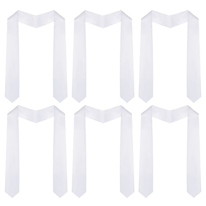 Tongcloud 6pcs 70 Inch Unisex Graduation Stole Sash Adult Plain Sublimation Graduation Stole Plain Satin Stole for Men Women(White)