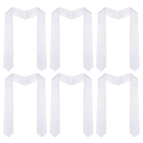 Tongcloud 6pcs 70 Inch Unisex Graduation Stole Sash Adult Plain Sublimation Graduation Stole Plain Satin Stole for Men Women(White) Tongcloud