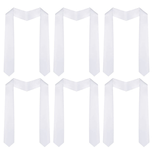 Tongcloud 6pcs 70 Inch Unisex Graduation Stole Sash Adult Plain Sublimation Graduation Stole Plain Satin Stole for Men Women(White)