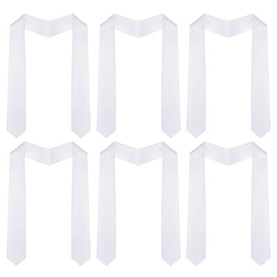 Tongcloud 6pcs 70 Inch Unisex Graduation Stole Sash Adult Plain Sublimation Graduation Stole Plain Satin Stole for Men Women(White)