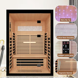 OUTEXER 2 Person Infrared Sauna Room Far Infrared Saunas Home Canadian Hemlock Indoor 2100W Low-EMF Dry Saunas with Oxygen Bar 7 Color Therapy 53.1 * 47.2 * 74.8inch OUTEXER