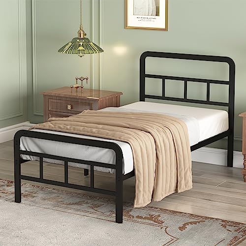 Richwanone 14 inch Twin XL Bed Frame with Headboard and Footboard, Heavy Duty Metal Platform with Steel Slat Support, No Box Spring Needed, Easy Assembly, Black Richwanone