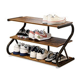 Aroktake 3-Tier Shoe Rack, Wooden Shoe Storage with S Shape Heavy Duty Metal Free Standing, Shoe Organizer Shelf for Entryway, Living Room, Closet, Bedroom (Rustic) Aroktake