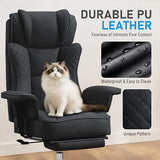 OwgeinSet Big and Tall Office Chair, Ergonomic Leather Reclining Chair with Footrest, High-Back Comfy Executive Computer Desk Chairs with Lumbar Support, Wide Seat, 400LBS (Black) OwgeinSet