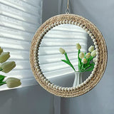SWTHONY 15 Inch Boho Round Hanging Wall Mirror Decorative Rattan Circle Wall Mounted Mirror for Farmhouse, Living Room, Bedroom, Bathroom SWTHONY