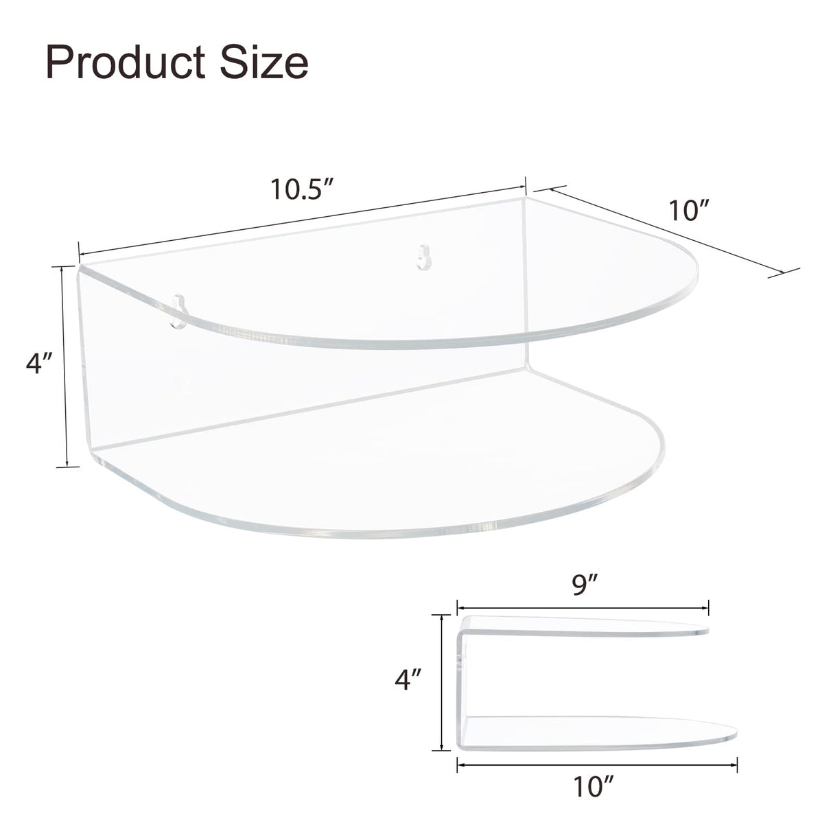 HMYHUM Acrylic Floating Nightstand Set of 2, Wall Mounted Bedside Table for Bedroom, Hanging, 8 lbs Load, 10.5" L x 10 "W x 4" H, Clear HMYHUM