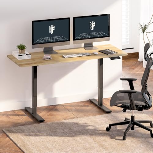 FlexiSpot E6 Solid Wood 3-Stage Dual Motor 71 x 30 Electric Standing Desk, Holds 220 lbs, Adjustable Height w/ Memory Presets, Butcher Block Rubberwood Desktop & Black Frame, Ships in 2 Boxes FLEXISPOT
