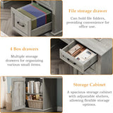 67" H Farmhouse Executive Desk with Hutch. Wood Workstation with 5 Drawers, Storage Cabinet, File Drawers and Charging Station, Ideal as Office Desks, Computer Desk for Home Office and Study.Gray Halitaa