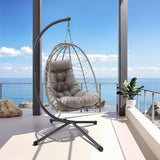 XLRUISEN Hanging Egg Chair with Stand, Outdoor Indoor Rattan Wicker Swing Chair, Foldable Patio Hammock with Cushion, Dark Grey, 350 LBS Capacity (Light Grey) XLRUISEN