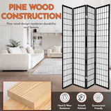 Legacy Decor 4-Panel Shoji Room Divider, Black, Real Wood Grid, Translucent Privacy Panels, 70″ W × 71″ H, Folding Screen Legacy Decor