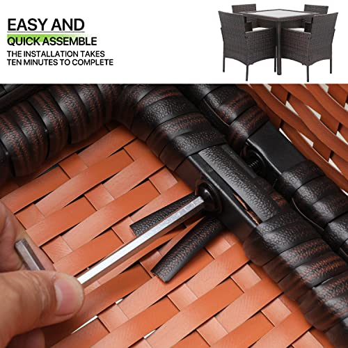 Magshion 5 Pieces Outdoor Patio Furniture Set with Thick Cushions, All-Weather Wicker Bistro Rattan Conversation Chairs with Glass Top Side Table for Garden Lawn Poolside Backyard Porch, 250lbs, Brown Magshion