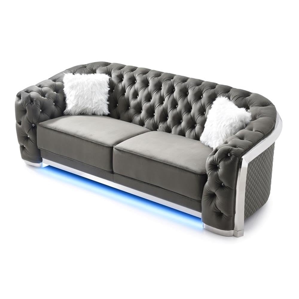Glory Sapphire Gray Velvet Sofa with LED Accent Lighting Glory Furniture