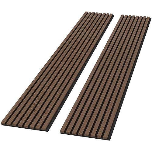 FurniFusion Acoustic Wood Wall Panels, 2 Pack 94.49” x 12.6” Soundproof Wall Panels, Wood Slat Wall Panels for Wall Decor (Walnut) FurniFusion