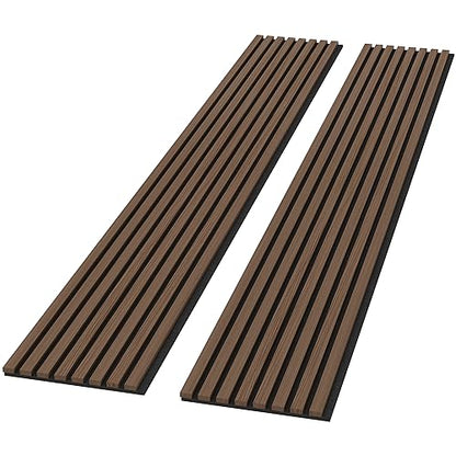 FurniFusion Acoustic Wood Wall Panels, 2 Pack 94.49” x 12.6” Soundproof Wall Panels, Wood Slat Wall Panels for Wall Decor (Walnut) - WoodArtSupply