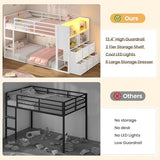 BTHFST Bunk Bed Twin Over Twin with 6 Large Fabric Drawers & 4 Wooden Storage Bookshelf Organizer, Metal Low Bunk Bed for Kids with LED Lights & Safety Ladder and Guardrail, Space Saving BTHFST