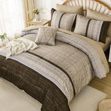 Dintszyayue Brown Comforter Set King Size, 8 Pieces Boho Striped Bed in a Bag Soft Microfiber Bedding Set for All Season Dintszyayue