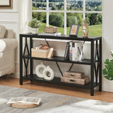 HOMISSUE Sofa Console Table, Rustic Console Table with 3-Tier Storage, Engineered Wood Sofa Tables with Open Shelves, Heavy Duty Entryway Tables for Living Room, Hallway (47 Inch, Black) HOMISSUE