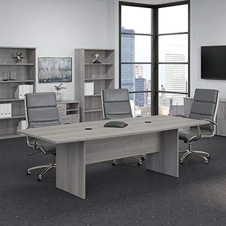 Bush Business Furniture Conference Table for 6-8 People with Wood Base | Boat Shaped 8 Foot Desk for Office Boardrooms and Training Rooms, 96W x 42D, Platinum Gray Bush Business Furniture