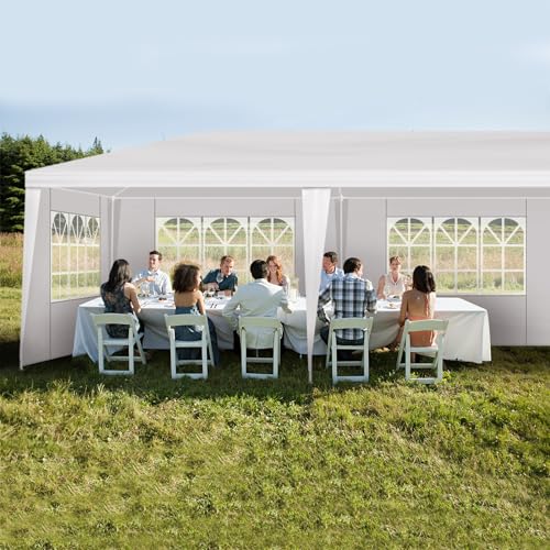 10x30 FT Party Tent, Outdoor Wedding Tents for Parties, Canopy Event Tent with 7 Removable Sidewalls, Waterproof Gazebo Shelter for Birthday Parties, Weddings, BBQs & Events (10X30FT-7Sides White) YYANDC