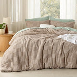 Bedsure California King Size Comforter Set Khaki, Boho Tufted Bed Set, Checkered Farmhouse Shabby Chic Bedding, 3 Pieces, 1 Plaid Geometric Comforter and 2 Pillow Shams Bedsure