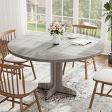 IDEALHOUSE Round Dining Table for 4, 47 Inches Dining Room Table with Wooden Base, Circle Kitchen Dinner Table for Dining Room, Kitchen, Living Room (Table Only), Grey IDEALHOUSE