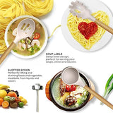 Silicone Cooking Utensils Set - 446°F Heat Resistant Silicone Kitchen Utensils for Cooking,Kitchen Utensil Spatula Set w Wooden Handles and Holder, BPA FREE Gadgets for Non-Stick Cookware (Khaki) oannao