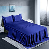 Manyshofu Satin Full Sheets Set 4 Piece - Soft Silky Satin Sheets Set, Royal Blue Bed Sheets Cooling & Luxury Bedding Sheet Set(1 Fitted Sheet, 1 Flat Sheet, 2 Pillow Cases) Manyshofu