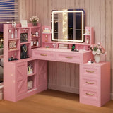 Dnxao Makeup Vanity with Mirror and Lights,Vanity Desk with Lights & 5 Drawers,Makeup Desk with Charging Station & Cabinets Adjustable Width, Modern Dressing Table for Bedroom,Pink Dnxao